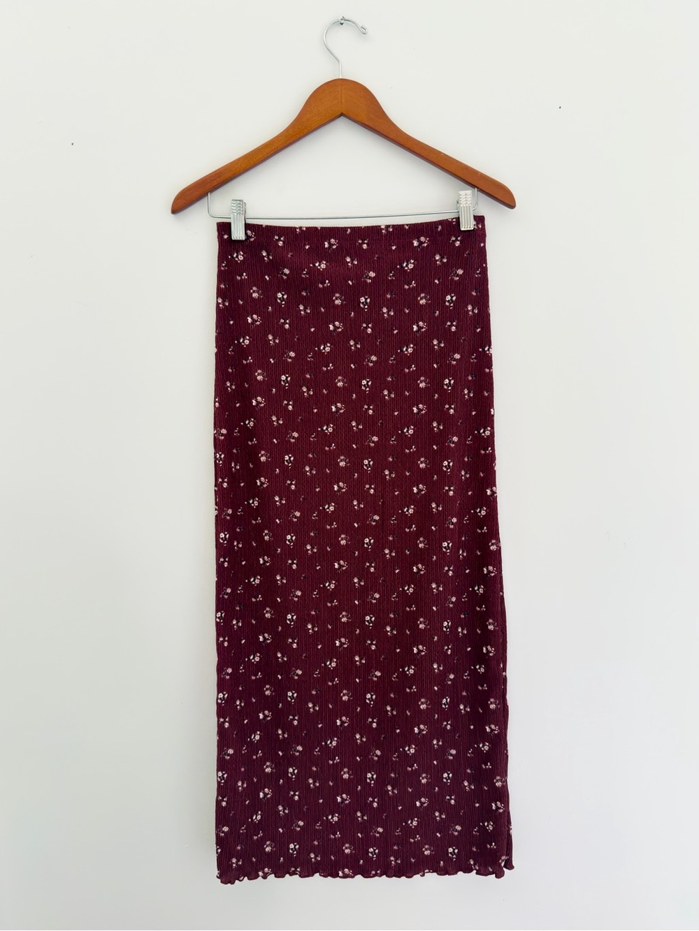 Unworn Burgundy Floral Midi Skirt